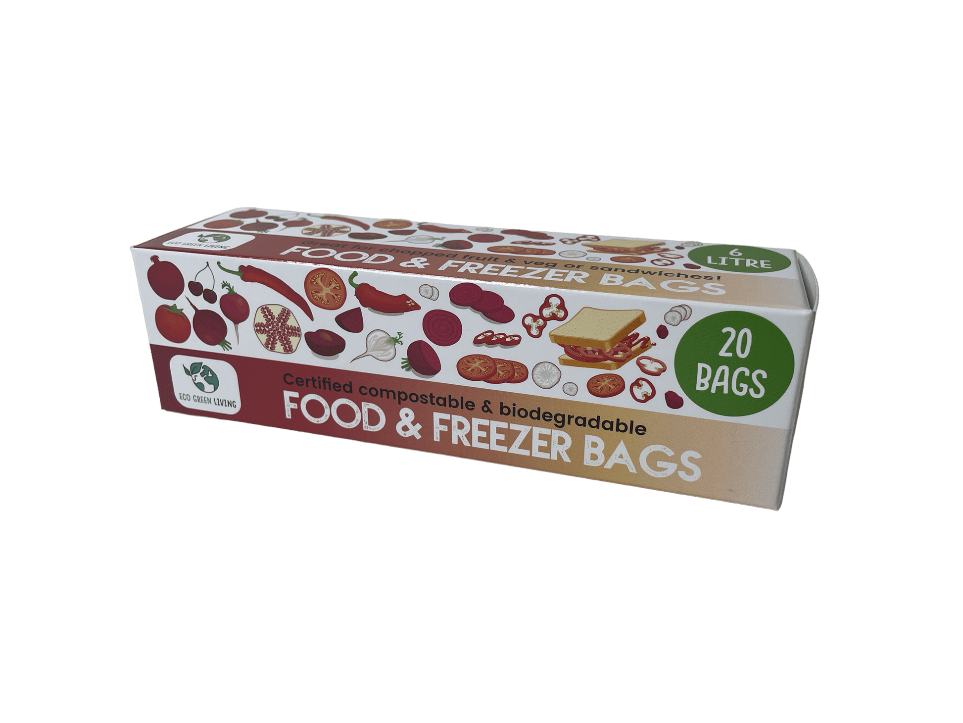 Compostable Biodegradable Food Storage Freezer Bags, Leakproof Airtight Eco Green Living Storage Bags - 6 Litres - REGN