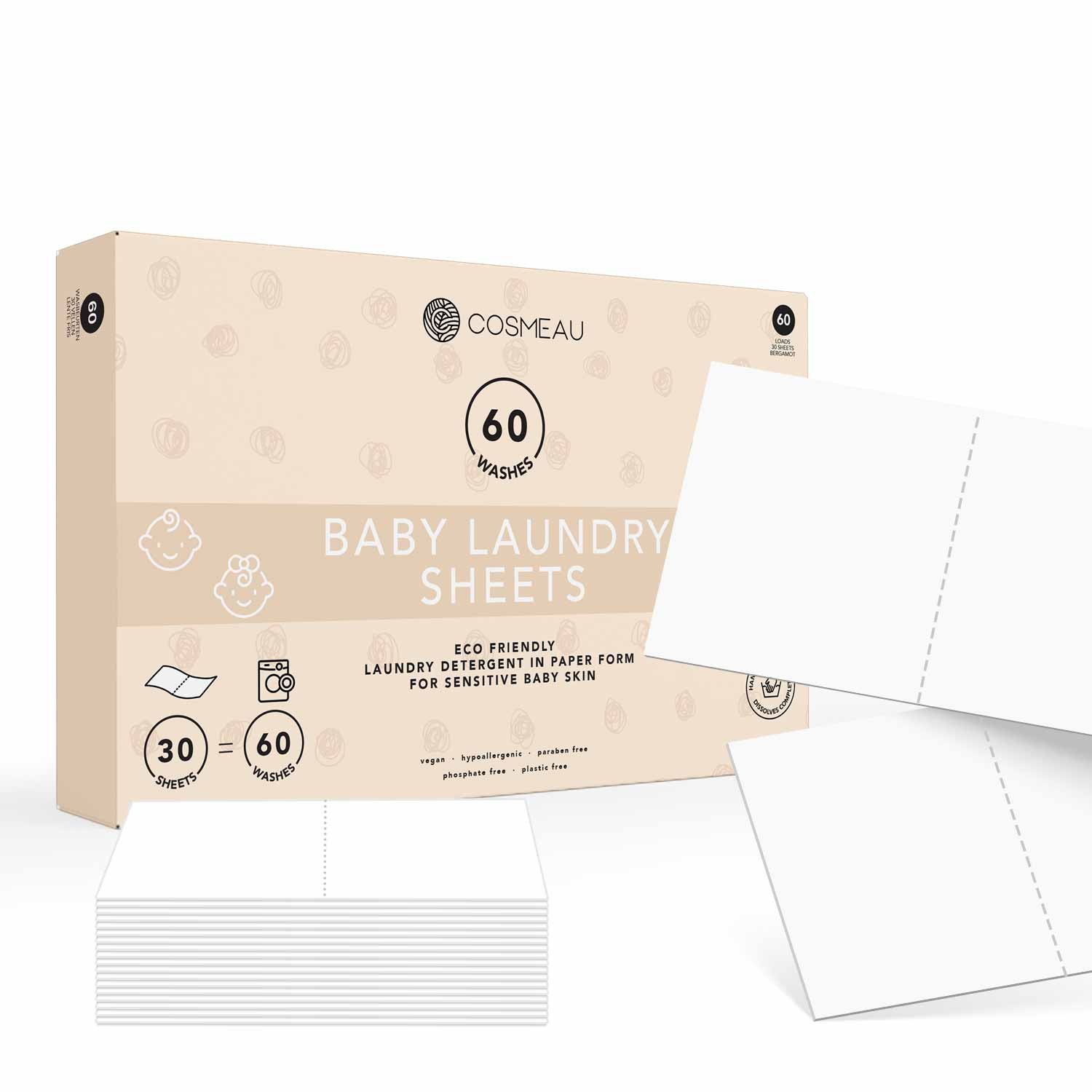 Cosmeau Laundry Detergent Sheets For Babies - Plastic Free Eco No Mess Laundry Sheets, 60 Washes - REGN