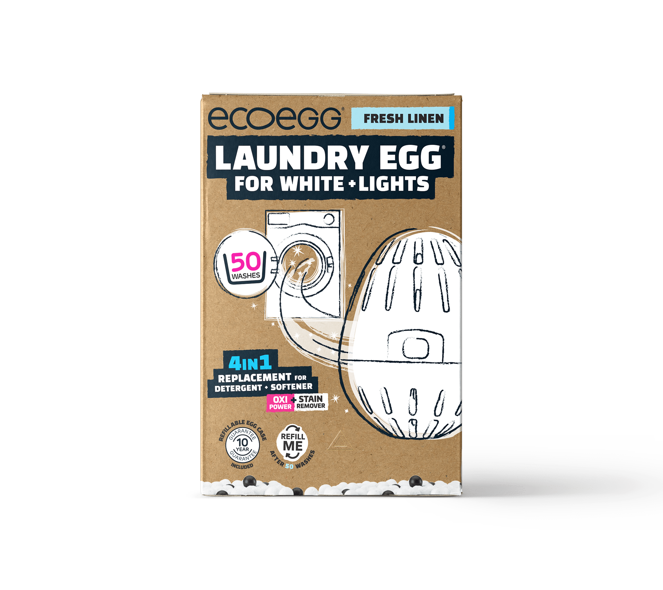 ECOEGG Laundry Egg Washing Detergent Refill Egg Fresh Linen - Plastic Free Eco Washing Egg, 50 Washes - REGN