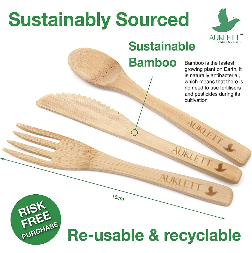 24 Pack Reusable Bamboo Cutlery Set