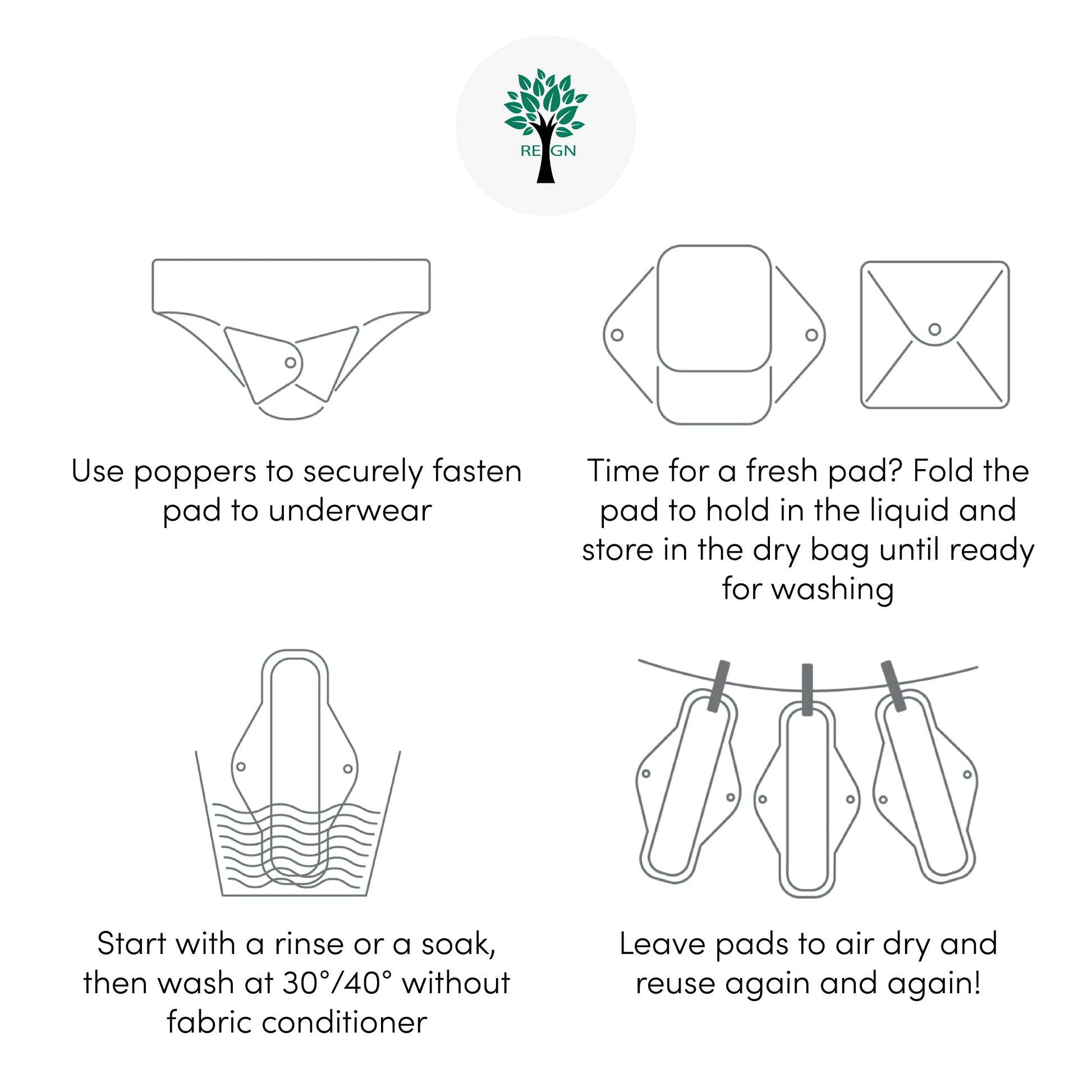 Reusable Eco Sanitary Pads - Washable & Durable Period Pads (6 Pack) - Buy One Get One Half Price! - REGN